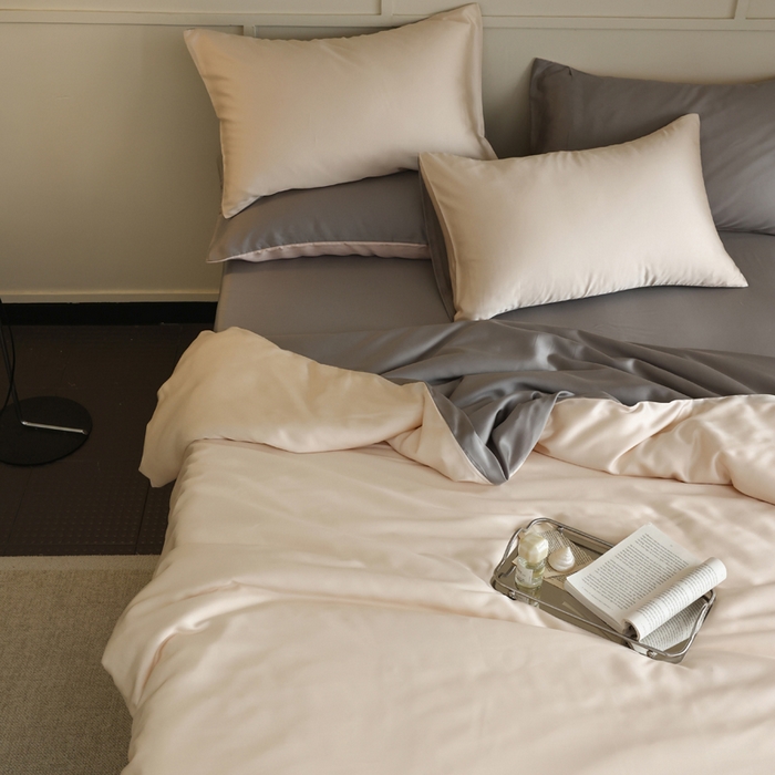 91家纺网 家纺一手货源 找家纺 轩和 2025新款A类LF60S兰精天丝单品枕套 奶酪黄+伯爵灰