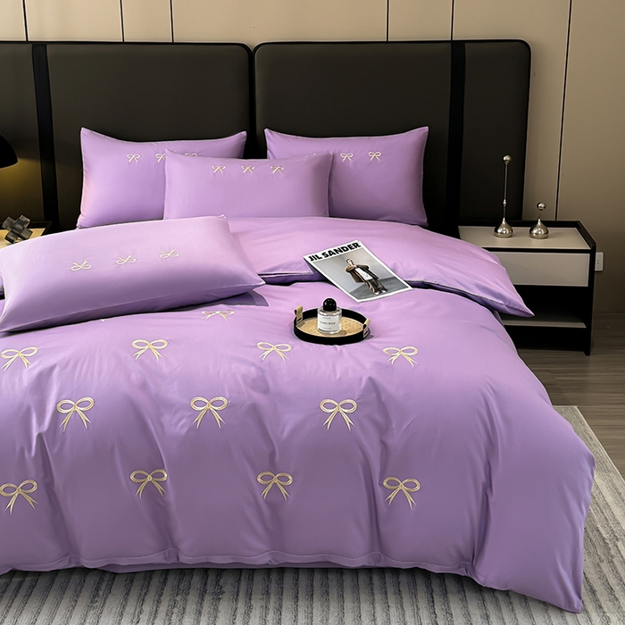 91家纺网 家纺一手货源 找家纺 2024新款高密度13376全棉（蝶舞）四件套 蝶舞（紫色）