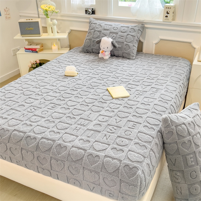 91家纺网 家纺一手货源 找家纺 欧邦 新款爱心款提花塔芙绒床笠款单品床笠 雅致灰-床笠款