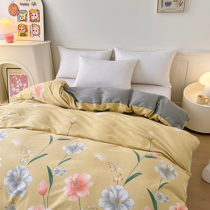 91家纺网 家纺一手货源 找家纺 2025新款加厚生态磨毛单被套 金花浮梦