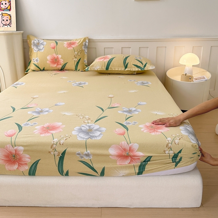 91家纺网 家纺一手货源 找家纺 2025新款加厚生态磨毛床笠四件套 金花浮梦