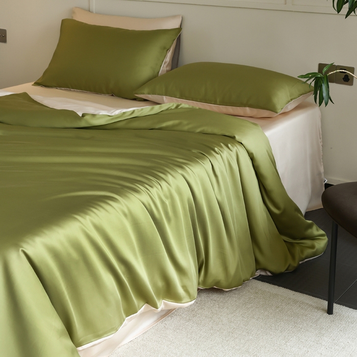 91家纺网 家纺一手货源 找家纺 轩和 2025新款A类LF60S兰精天丝单品枕套 豆蔻绿+奶酪黄