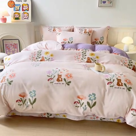 91家纺网 家纺一手货源 找家纺 2025新款加厚生态磨毛床笠四件套 西西里