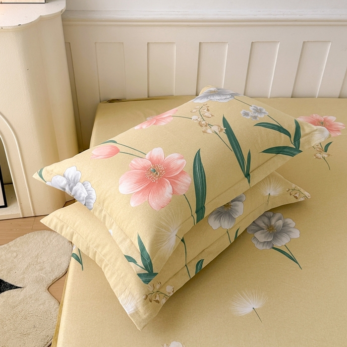 91家纺网 家纺一手货源 找家纺 2025新款加厚生态磨毛单枕套 金花浮梦