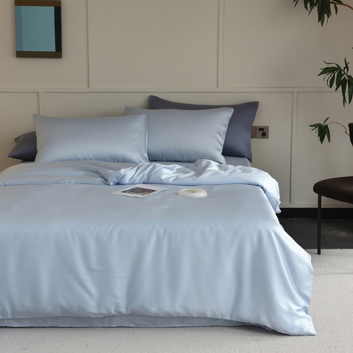 91家纺网 家纺一手货源 找家纺 轩和 2025新款A类LF60S兰精天丝单品被套 夏日蓝