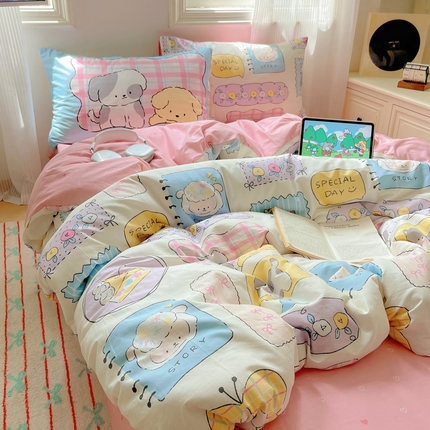 91家纺网 家纺一手货源 找家纺 （总）六巷胡同 2024新款全棉INS减龄可爱混搭大版枕套版卡通四件套