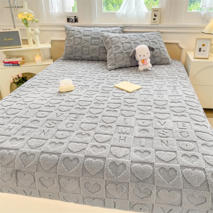 91家纺网 家纺一手货源 找家纺 欧邦 新款爱心款提花塔芙绒床笠款单品床笠 雅致灰-床笠款