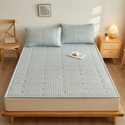 叠派家纺 2024新款水洗棉刺绣床护垫 蝴蝶-浅蓝