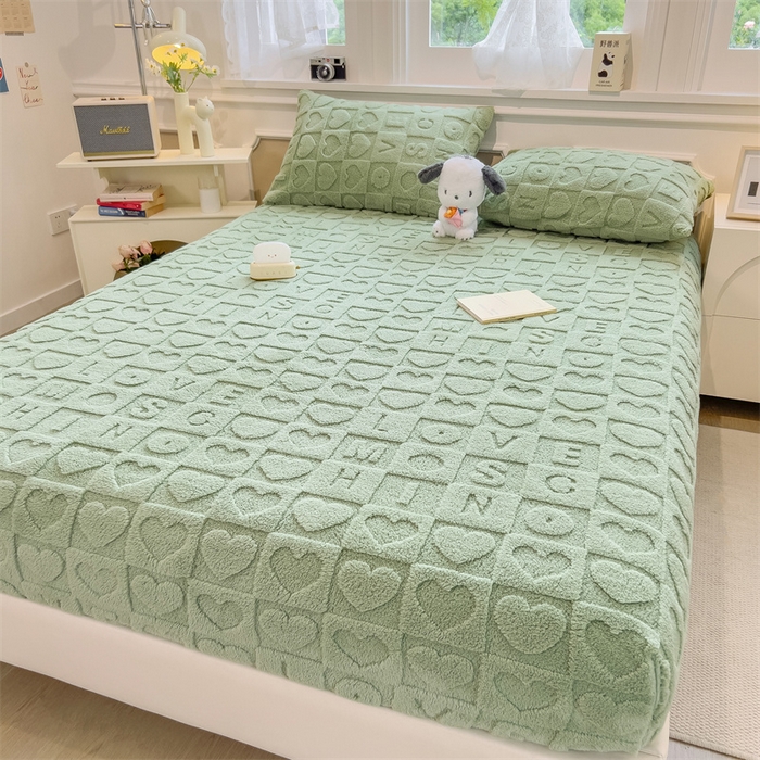 91家纺网 家纺一手货源 找家纺 欧邦 新款爱心款提花塔芙绒床笠款单品床笠 橄榄绿-床笠款