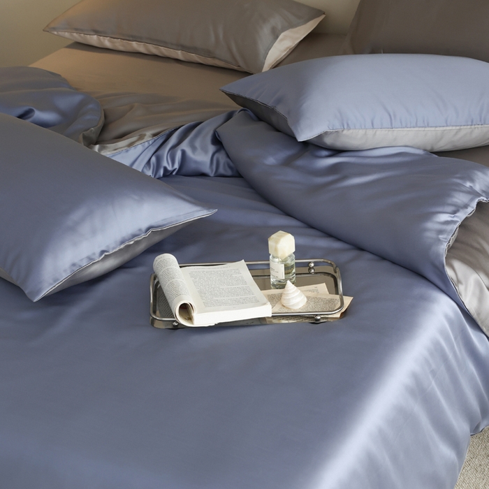 91家纺网 家纺一手货源 找家纺 轩和 2025新款A类LF60S兰精天丝单品枕套 劳伦蓝+伯爵灰