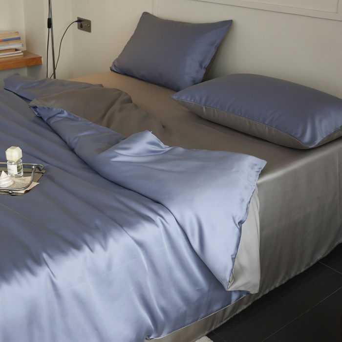 91家纺网 家纺一手货源 找家纺 轩和 2025新款A类LF60S兰精天丝单品枕套 劳伦蓝+伯爵灰