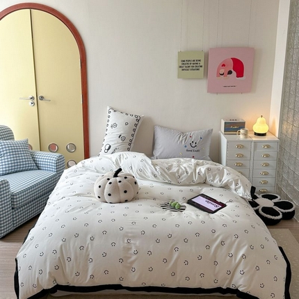 91家纺网 家纺一手货源 找家纺 （总）2024新款水洗棉宽边小清新四件套