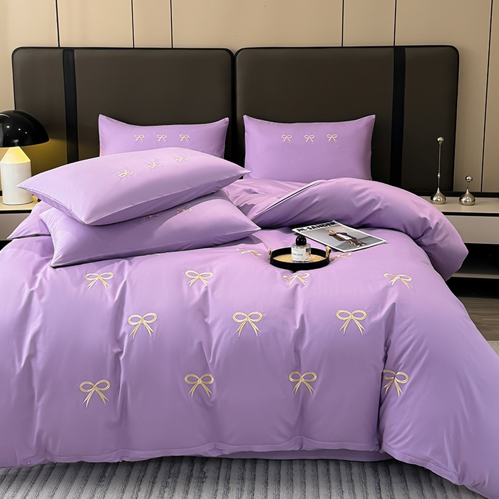 91家纺网 家纺一手货源 找家纺 2024新款高密度13376全棉（蝶舞）四件套 蝶舞（紫色）