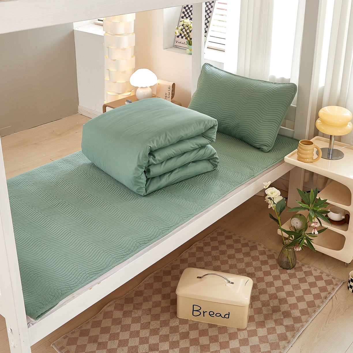 91家纺网 家纺一手货源 找家纺 （总）莎果家纺 2024新款学生款双面纯棉纯色款高温砂洗床盖三件套