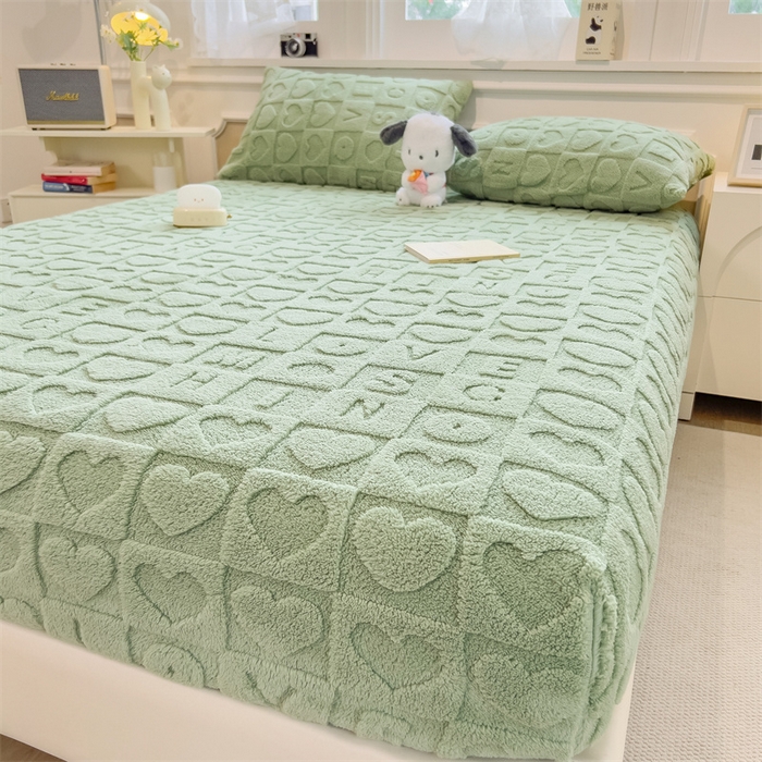 91家纺网 家纺一手货源 找家纺 欧邦 新款爱心款提花塔芙绒床笠款单品床笠 橄榄绿-床笠款