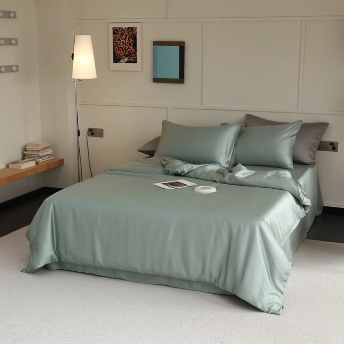 91家纺网 家纺一手货源 找家纺 轩和 2025新款A类LF60S兰精天丝单品被套 春熙绿