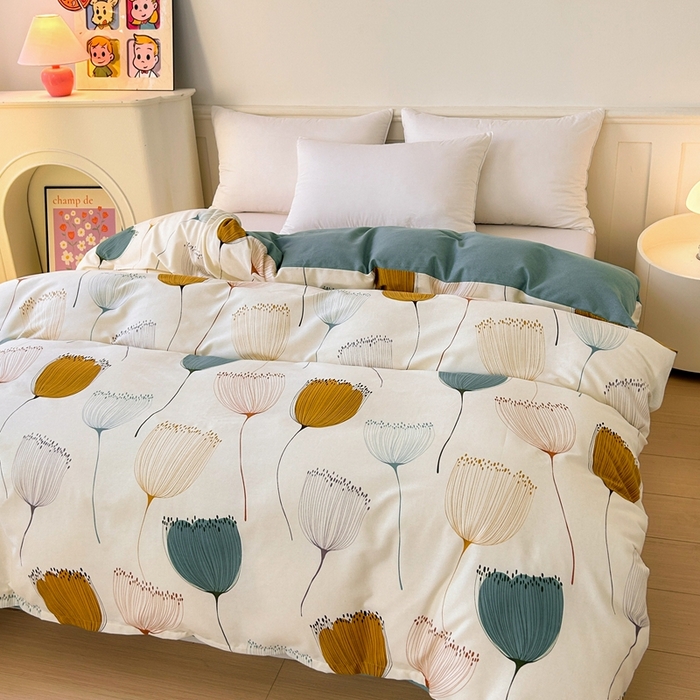 91家纺网 家纺一手货源 找家纺 2025新款加厚生态磨毛单被套 花开浪漫