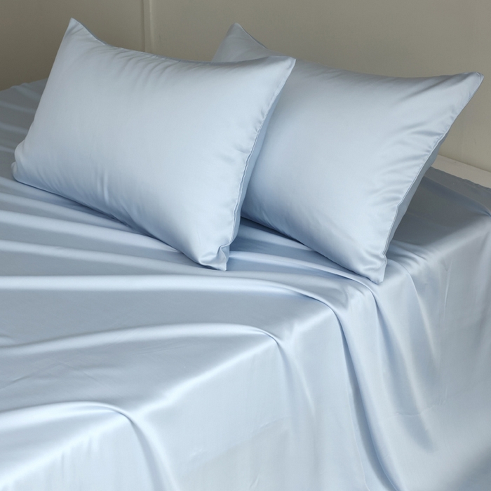 91家纺网 家纺一手货源 找家纺 轩和 2025新款A类LF60S兰精天丝单品床单 夏日蓝