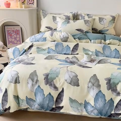 91家纺网 家纺一手货源 找家纺 2025新款加厚生态磨毛床笠四件套 水墨江南