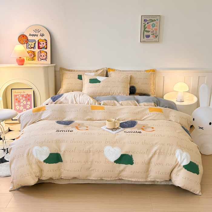 91家纺网 家纺一手货源 找家纺 2025新款加厚生态磨毛床单四件套 微笑生活