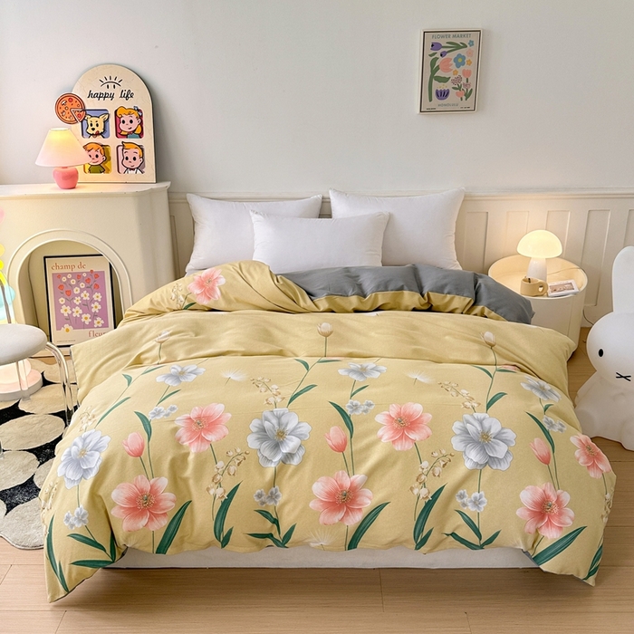 91家纺网 家纺一手货源 找家纺 2025新款加厚生态磨毛单被套 金花浮梦