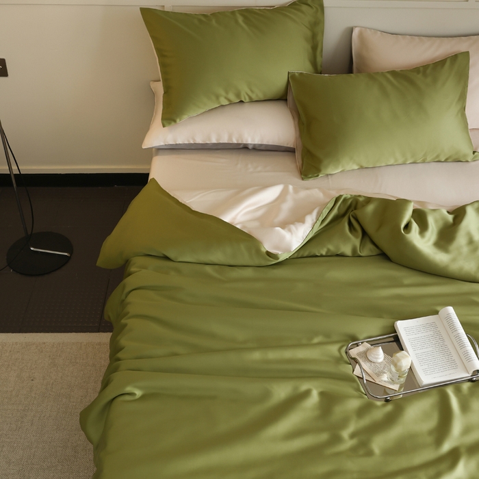 91家纺网 家纺一手货源 找家纺 轩和 2025新款A类LF60S兰精天丝单品枕套 豆蔻绿+奶酪黄