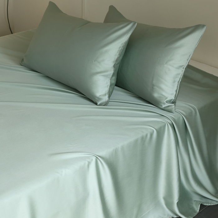 91家纺网 家纺一手货源 找家纺 轩和 2025新款A类LF60S兰精天丝单品床单 春熙绿