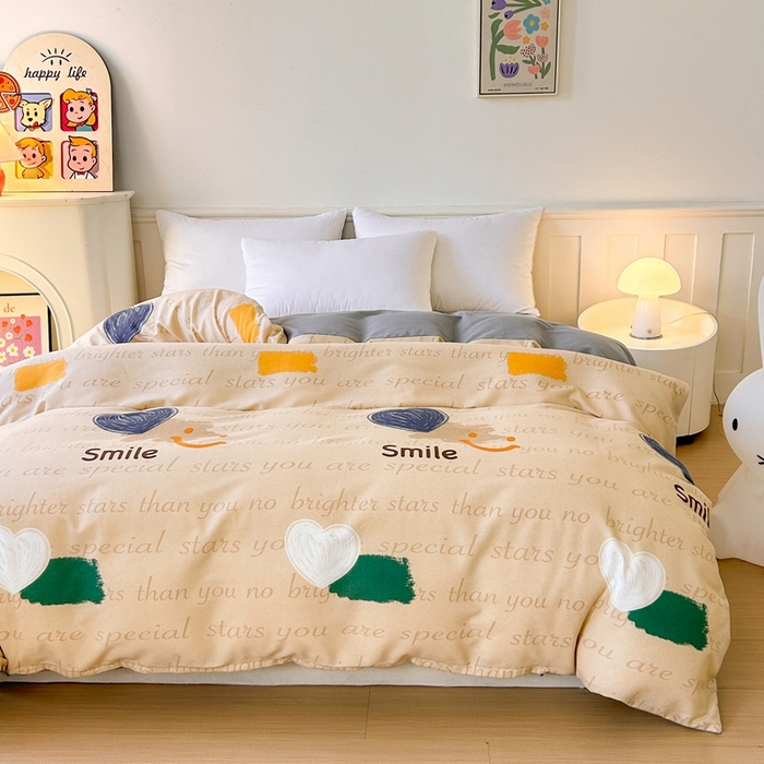 91家纺网 家纺一手货源 找家纺 2025新款加厚生态磨毛单被套 微笑生活