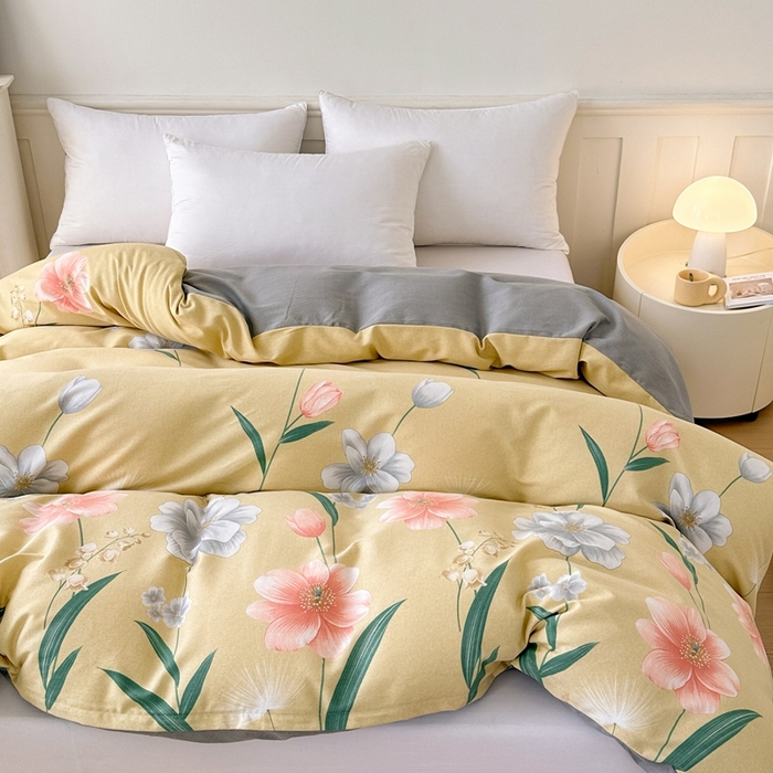 91家纺网 家纺一手货源 找家纺 2025新款加厚生态磨毛单被套 金花浮梦