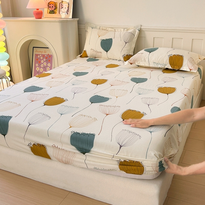 91家纺网 家纺一手货源 找家纺 2025新款加厚生态磨毛床笠四件套 花开浪漫