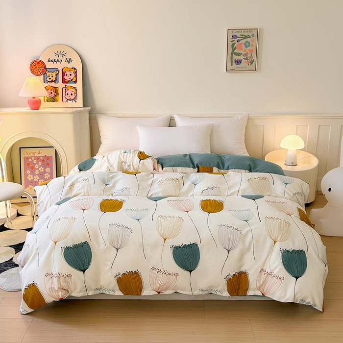 91家纺网 家纺一手货源 找家纺 2025新款加厚生态磨毛单被套 花开浪漫