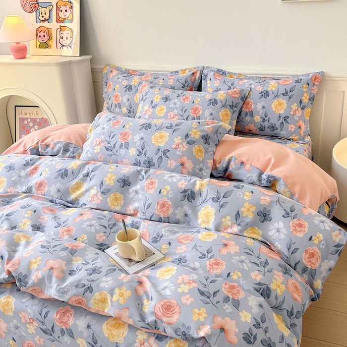 91家纺网 家纺一手货源 找家纺 2025新款加厚生态磨毛床单四件套 花香四溢