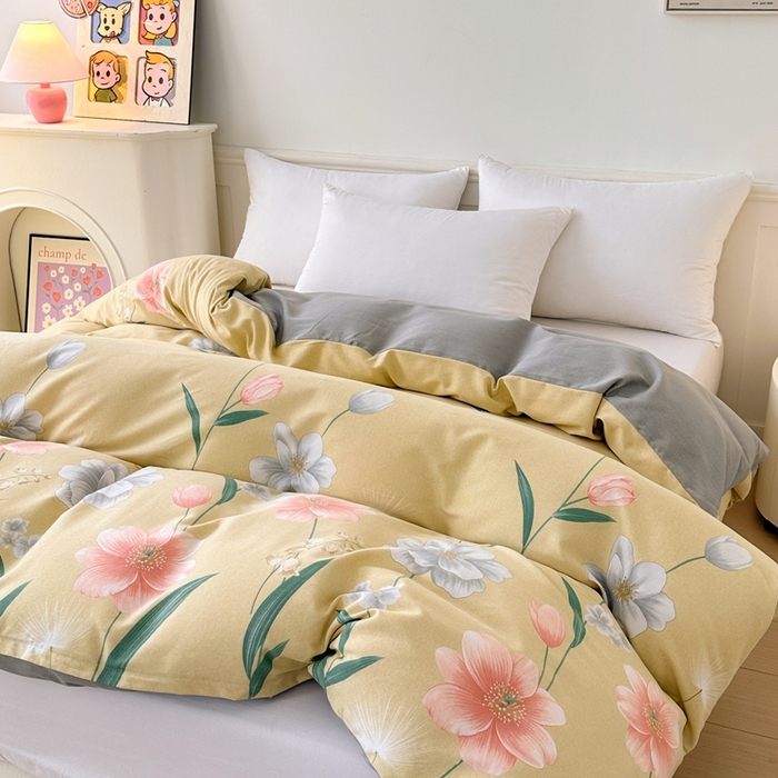 91家纺网 家纺一手货源 找家纺 2025新款加厚生态磨毛单被套 金花浮梦