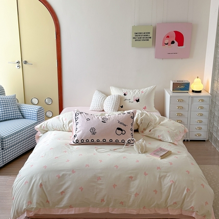 91家纺网 家纺一手货源 找家纺 （总）2024新款水洗棉宽边小清新四件套