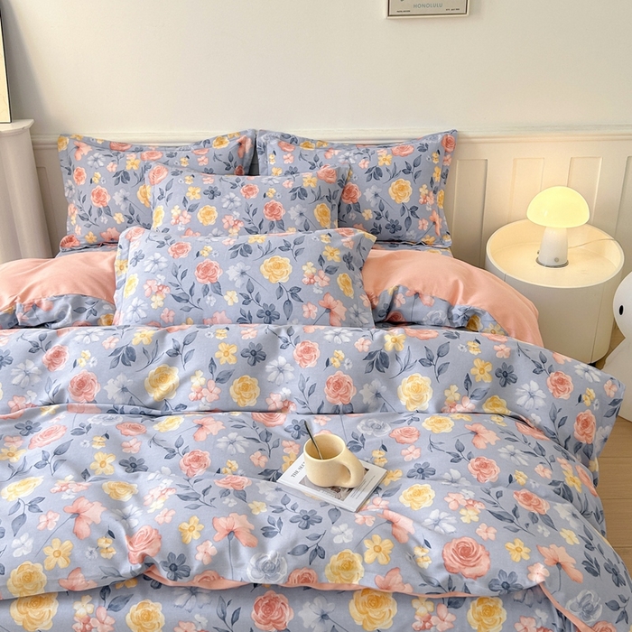 91家纺网 家纺一手货源 找家纺 2025新款加厚生态磨毛床单四件套 花香四溢