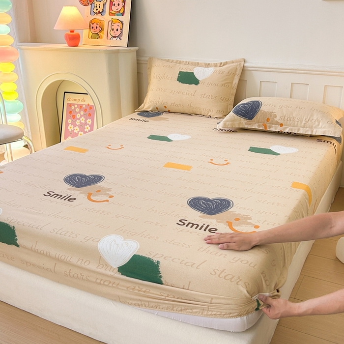 91家纺网 家纺一手货源 找家纺 2025新款加厚生态磨毛床笠四件套 微笑生活