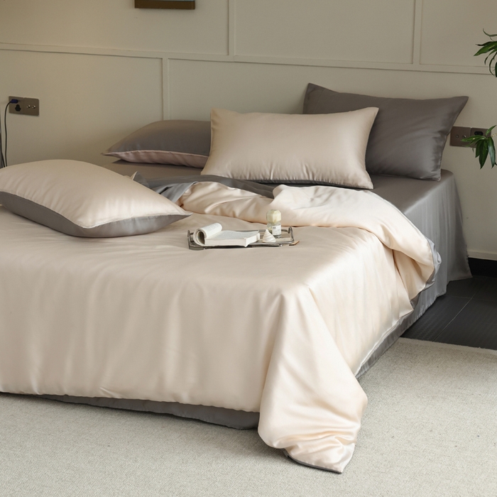 91家纺网 家纺一手货源 找家纺 轩和 2025新款A类LF60S兰精天丝单品枕套 奶酪黄+伯爵灰