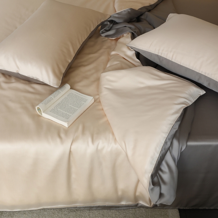 91家纺网 家纺一手货源 找家纺 轩和 2025新款A类LF60S兰精天丝单品枕套 奶酪黄+伯爵灰