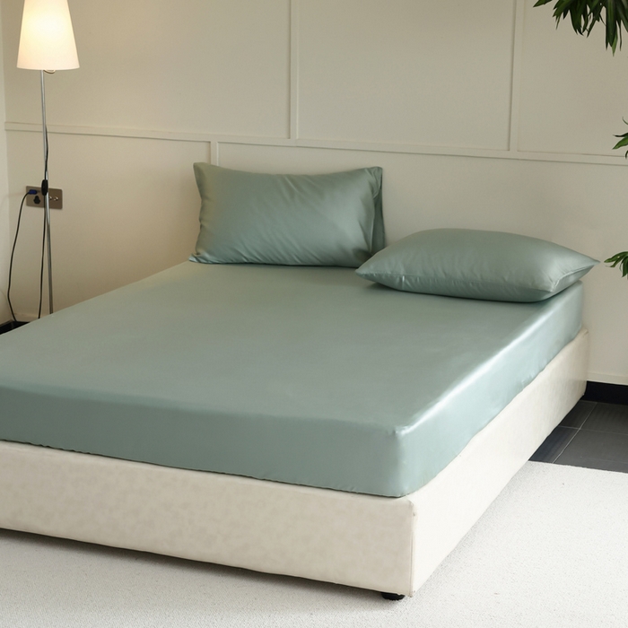 91家纺网 家纺一手货源 找家纺 轩和 2025新款A类LF60S兰精天丝单品床笠 春熙绿