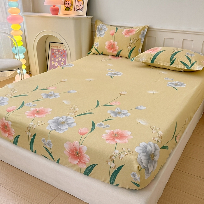 91家纺网 家纺一手货源 找家纺 2025新款加厚生态磨毛单床笠 金花浮梦