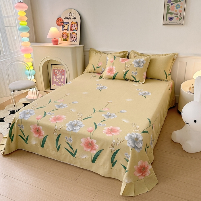 91家纺网 家纺一手货源 找家纺 2025新款加厚生态磨毛单床单 金花浮梦