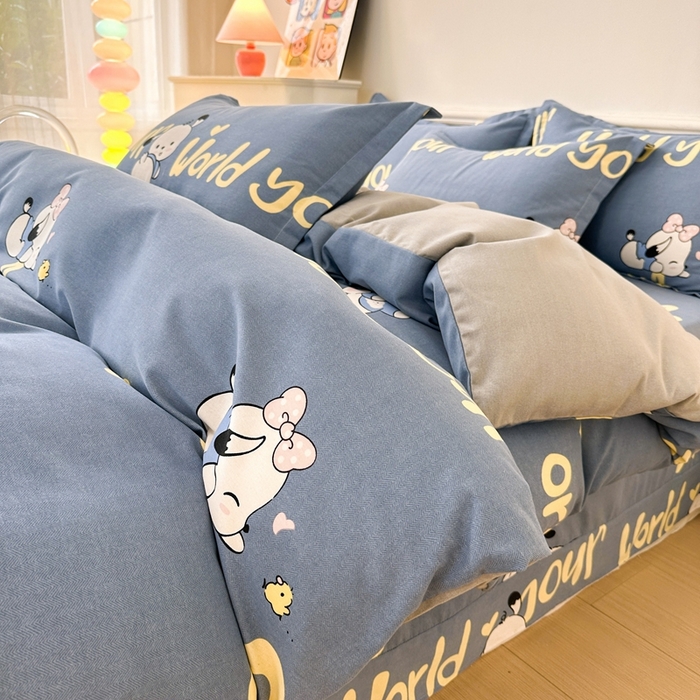 91家纺网 家纺一手货源 找家纺 2025新款加厚生态磨毛床单四件套 萌宠宝贝