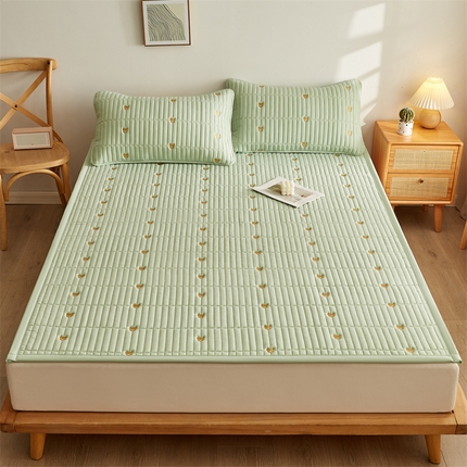 叠派家纺 2024新款水洗棉刺绣床护垫 小熊-果绿