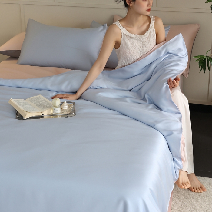 91家纺网 家纺一手货源 找家纺 轩和 2025新款A类LF60S兰精天丝单品被套 夏日蓝+告白粉