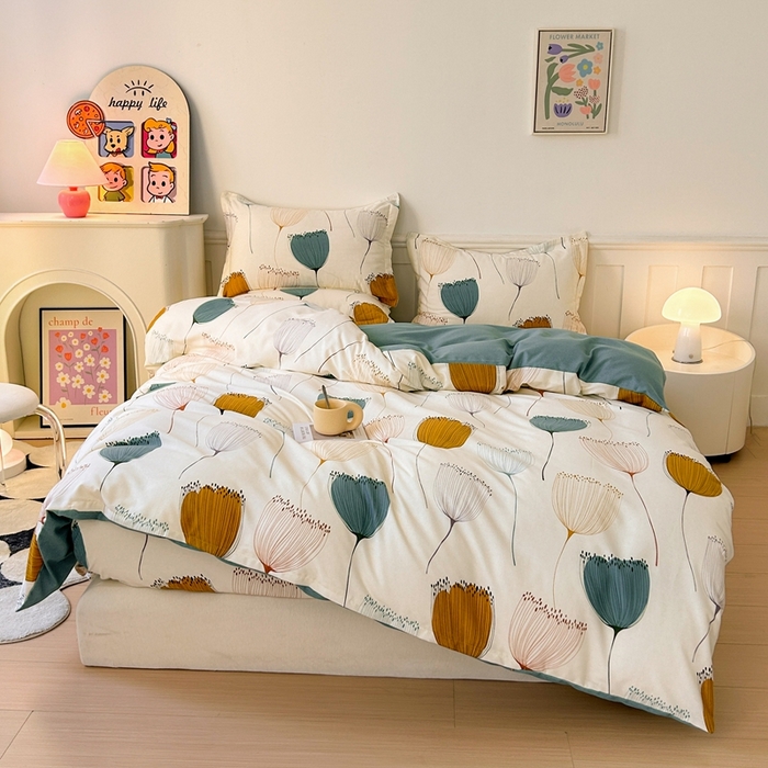 91家纺网 家纺一手货源 找家纺 2025新款加厚生态磨毛床笠四件套 花开浪漫