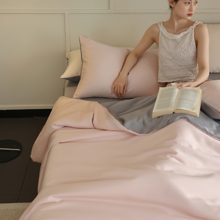 91家纺网 家纺一手货源 找家纺 轩和 2025新款A类LF60S兰精天丝单品被套 告白粉+伯爵灰