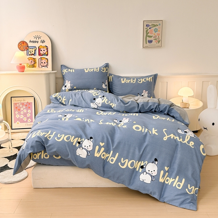 91家纺网 家纺一手货源 找家纺 2025新款加厚生态磨毛床笠四件套 萌宠宝贝