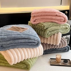 家纺货源 南通家纺 一件代发（总）欧邦 2024新款轻奢风纯色兔兔绒抽条单层毯毛毯盖毯空调毯 跨境外贸供货