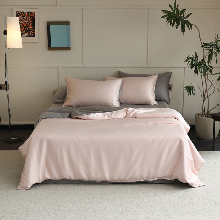 91家纺网 家纺一手货源 找家纺 轩和 2025新款A类LF60S兰精天丝单品被套 告白粉+伯爵灰