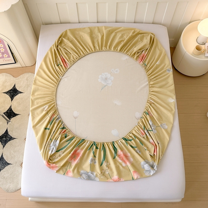 91家纺网 家纺一手货源 找家纺 2025新款加厚生态磨毛单床笠 金花浮梦